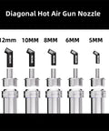 Diagonal Hot Air Gun Nozzle Kit Set With Five Sizes 5mm 6mm 8mm 10mm 12mm displayed on black background