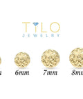 Six Millimeter 14K Yellow Gold Diamond Cut Ball Stud Earrings With Hand Engraved Detailing And Secure Push Backs Dope Quality Gift Box Included Ready For Everyday Wear And Special Occasions, 6mm size chart