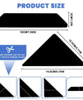 Non Slip Rug Grippers 16 Piece Carpet Stickers size chart showing triangular and trapezoid rug gripper dimensions.