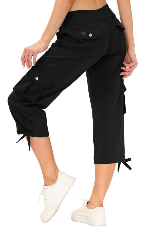 Women's Hiking Cargo Shorts With Quick Dry Fabric Multiple Pockets And Zipper Closure Built For Boating And Camping in Black XL