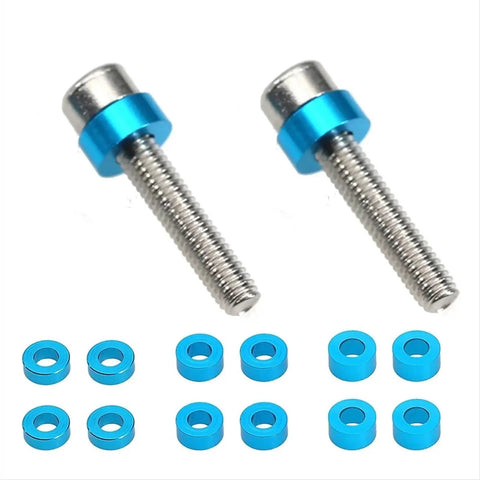 Badass Premium Steel Screw Spacer Kit For Tamiya TT01 TT02 XV01 XV02 10th Scale RC Car Parts Up Your Gear Game With Solid M3 Fasteners Washers That Hold Tight For Assembly Without Stripping While You Go Crazy Shredding The Tracks All Day Long. blue M3 steel screw spacers and washers for RC car assembly