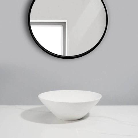 USZWBY Vessel Sinks Bathroom Sink Hotel Apartment Lampshade-Shaped Countertop Art Basin Balcony Ceramic Wash Bathroom Bowl Sink on white countertop with mirror