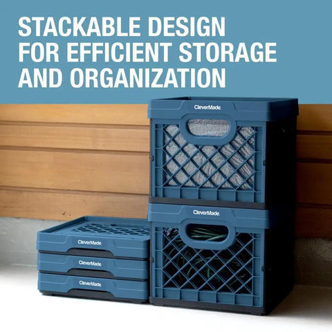 Stacked Heavy Duty Collapsible Milk Crate 25L Six Point Six Gal, Foldable Storage Crate With File Rails for Home Garage Market