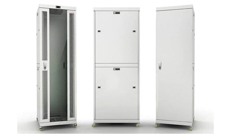Beefy 42U Server Rack Cabinet With 35 Inch Depth Free Standing IT Enclosure Air Control System Four Cooling Fans PDU Glass Door Lockable