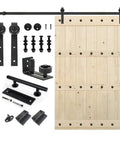 Unfinished Spruce Barn Door 42 X 84 Inches With Heavy Duty Sliding Hardware Kit includes rollers and tracks for easy installation.