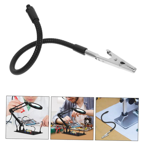 Close-up of flexible alligator clamp from Six Piece Flexible Soldering Alligator Clamps With Third Hand Tool And Magnifying Lamp.