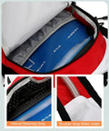 All Terrain Hydration Backpack With 2L Water Bladder Lightweight Outdoor Pack inside view showing bladder and water outlet
