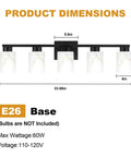 Five Light Modern Vanity Light Fixture In Black Metal With White Marble Glass E26 Base dimensions and specifications
