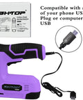 Image of Purple Cordless Staple Gun And Brad Nailer 4V Rechargeable USB Power Includes 1500 Staples And 1500 Brad Nails.