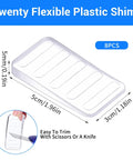 Premium Clear Furniture Leveler Pads 8 Pack Non Slip Rubber Wedges For Uneven Floors Trimmable Table Shims displayed while trimming with scissors.