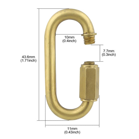 Brass Quick Links D Shape Screw Locking M4 5/32 Inch Pack Of 15 for boating, camping, rigging shown with dimensions
