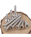 Heavy Duty Stainless Steel Flat Head Tapping Wood Screws Set 60mm Long Countersunk Self Tapping Screws M4 To M8 10 Pieces on wood slice