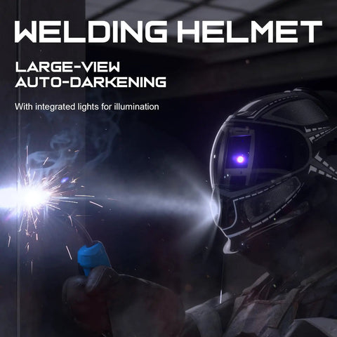 Welding Helmet With Integrated Respirator And Auto Darkening Shield, 99.95 Percent PAPR Filtration in use during welding