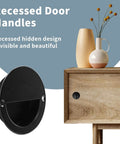 Round Hidden Concealed Door Pulls Flush Pocket Door Handles In Stainless Steel Matte Black 50mm Diameter on wooden drawer