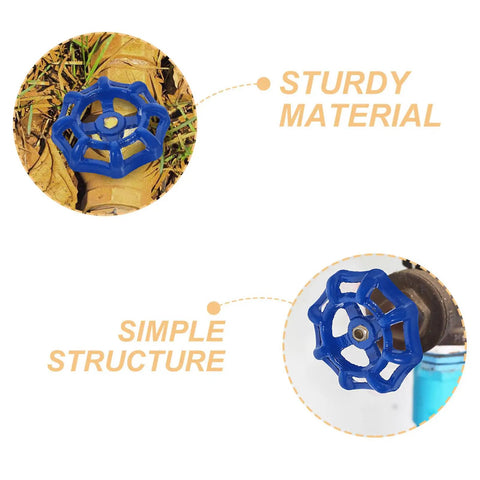 Outdoor Faucet Handle Replacement Kit 5 Pack Blue Iron Valve Handwheels 2.3 Inch Size attached to garden hose