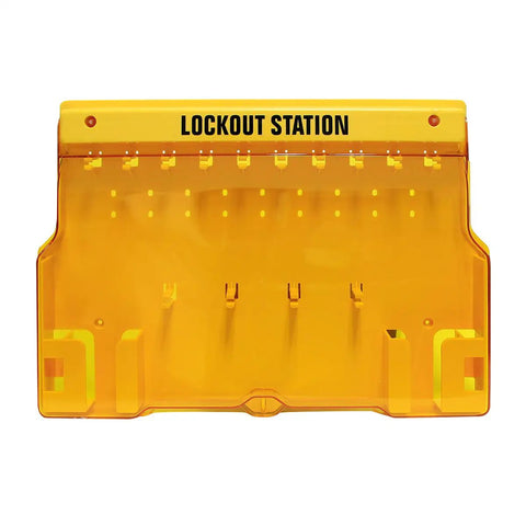 Lockout Tagout Station With Cover For Wall Mount Includes 10 Keyed Padlocks 2 Lockout Hasps 24 Safety Tags Yellow PC Plastic