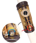 Detail of Badass Steampunk Arm Sleeve Cosplay Anime Accessory featuring mechanical compass, brass gear, and leather design.