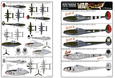One Seventy Two Scale P 38 Lightning Decal Set For Aircraft Models featuring WWII markings and pro-grade water slide decals.