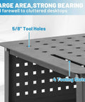 Close-up of 36 By 24 Inch Welding Table With Wheels Mobile Steel Workstation showing tool holes and tooling slots on surface.