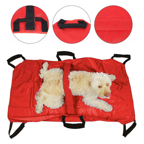 Heavy Duty Foldable Pet Stretcher With Secure Buckles Emergency Dog Carrier Transport Cot For Vet Runs Keeps Calm During Emergencies Supports 242 Pounds Solid As A Rock For Big Guys And Easy Hauling Red with dog