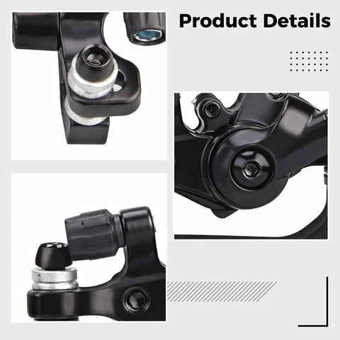 Close-up of Aluminum Alloy Mechanical Disc Brakes With Universal A B Mount and Steel Drive, showcasing detailed components.