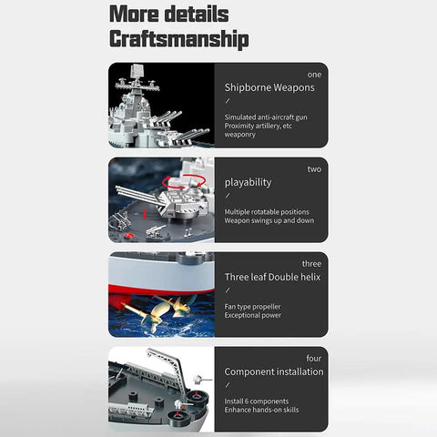 Remote Control Warship Battle Boat For Lakes And Rivers, 1:390 Scale RC Military Battleship craftsmanship details