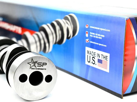 Stage Three Naturally Aspirated LS Camshaft Kit Delivering Boss Level Horsepower And Nasty Torque For Tight Weekend Builds Compatible With LS Series Engines Featuring.660 Dual Valve Springs Steel Retainers close-up of CNC camshaft with packaging.