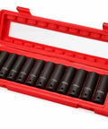 Heavy Duty 13 Piece Metric Deep Impact Socket Set ½ Inch Drive Wrench Kit With Sockets For Serious Garage Auto Repairs And Tough Jobs, 10-22mm in case