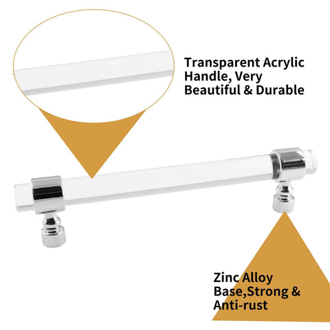 Six Pack Clear Acrylic T Bar Cabinet Pulls For Dresser And Kitchen Cabinets With 5 Inch Hole Centers