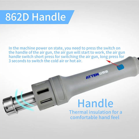 Lead Free 1000W Hot Air Soldering Station With Digital LCD Display for PCB Repairs BGA Rework SMD Desoldering Auto Sleep Mode handle
