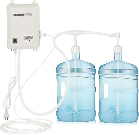 High Flow Bottled Water Dispenser Pump System With Dual Inlet For 5 Gallon Jugs, 110V US Plug, Home Kitchen Use With Coffee Tea Makers And Refrigerators, Delivers Hot Or Cold Water On Demand, 20Ft Line