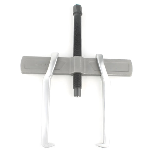 Front view of MANNIFEN 14-inch two-jaw gear puller with central threaded rod and white jaws
