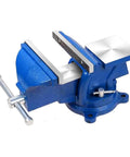 Heavy Duty 5 Inch Vise With 360 Degree Swivel Base And Anvil Clamp, Built Like A Tank, Cast Steel Construction, Table Clamp Woodworking Vice For Drilling, Pipe Cutting, And Woodworking Jobs, Blue, front view