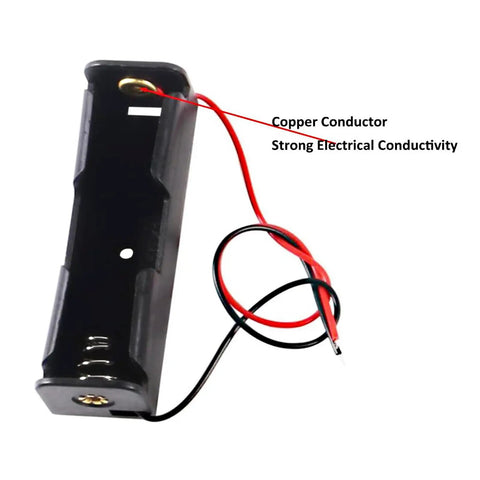 TP4056 Type-C USB Charging Module For 18650 Lithium Batteries holder with copper conductor and wires for electrical connectivity.