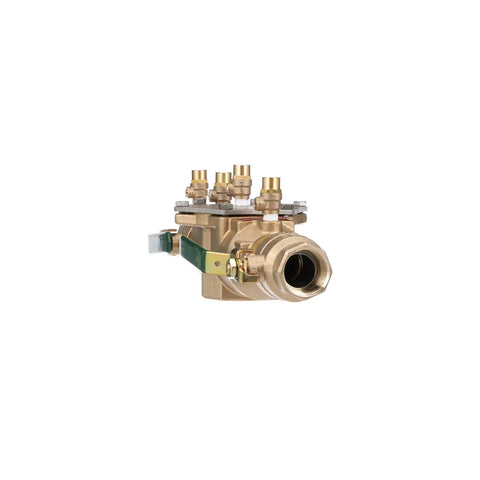 Lead Free Bronze Double Check Valve Assembly With Quarter Turn One And A Half Inch Replaceable Seats And Discs For Easy Affordable Repairs Compact Modular Design That Is Easy To Install No Special Tools Needed Top Mounted Test Cocks For Quick Checks, front view
