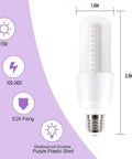 LED Black Light Bulb 15W 120V E26 Not Dimmable UV A 395 400nm Glow in the Dark with dimensions and icons