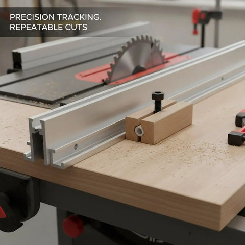 Pro Grade T Slot Aluminum Track With Precision Sliding Guide For Table Saw And Router Jigs 11.8 Inch Silver Rail in use