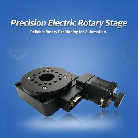 Heavy Duty Motorized Rotary Stage With 60 Millimeter Precision Indexing Table For Stepper Motor Optical Automation Setup with black base and smooth gear reduction design.