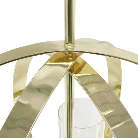 Close-up of gold metal rings on 18 Inch Sleek Modern Orb Pendant Light With Adjustable Height Chain Three Light Metal Rings And Clear Glass Shades In Gold Finish A Statement Piece For Kitchen Island Foyer Hallway Bedroom Living Room Or Dining Room