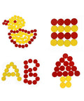 Super Awesome Red And Yellow Counting Blocks Pack Of 200 Hassle Free Math Manipulatives Brilliant Classroom Ready Learning Supplies For Preschool Children Right Now arranged in shapes including a duck and letters.