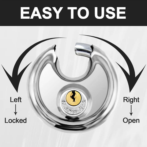 Keyed Disc Padlock 2 Pack Stainless Steel Heavy Duty Locks With 3/8 Inch Shackle Waterproof Rustproof For Storage Warehouse