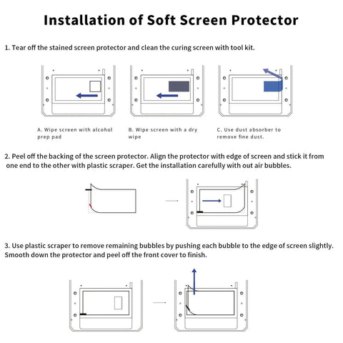 Installation guide for Five Pack Screen Protector For Anycubic Photon Mono 4 And Ultra Resin 3D Printers Ultra Clear Film.
