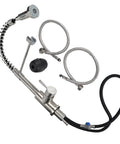 Maqulae 304 Stainless Steel Kitchen Faucet with Rotatable Gooseneck for parts, including hose and faucet handle.