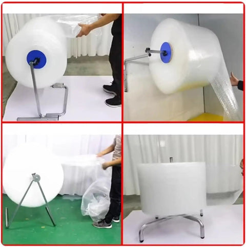 Built Tough Wall Mounted Bubble Wrap Dispenser Heavy Duty Industrial Foam Roll Stand with smooth width control and securely dispensing bubble wrap.