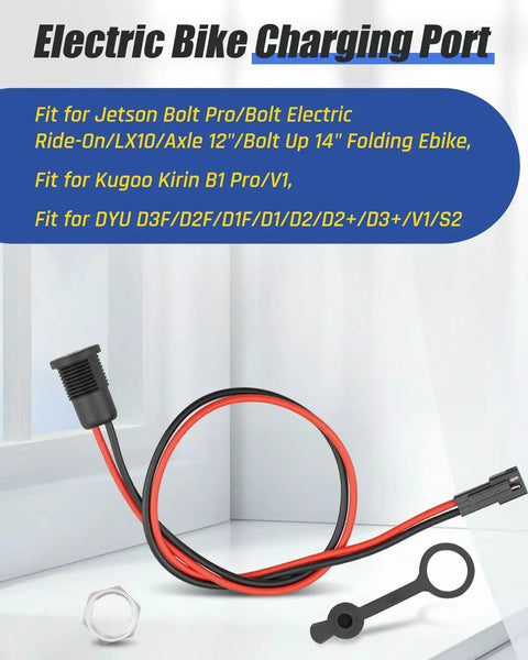 Plug And Play Electric Bike Charging Port Fit For Most E Bikes Including Kugoo Kirin And DYU Models, cables on white surface