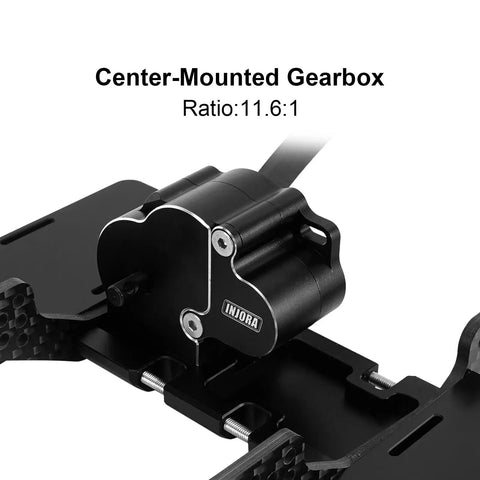 Low Center Gravity Carbon Fiber Chassis Kit With Center Transmission for 1 to 10 RC Crawlers, showing center-mounted gearbox