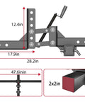Diagram of Heavy Duty 50 Inch Manual Implement Lift With 1 Point Lift System And 2 Inch Hitch Receivers showing dimensions.