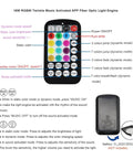 Remote control for Dope 16W Twinkle Fiber Optic Light Engine showing various buttons and functions for music and light settings.