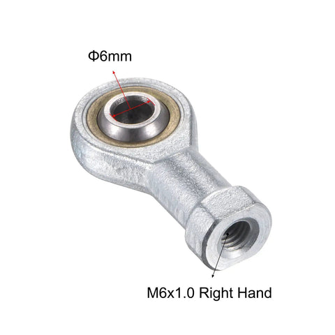 Six Millimeter Bore Heavy Duty Spherical Rod End Bearing With Self Lubricated Joint M6 By 1 Point 0 Right Hand Female Thread Connector For Hydraulic Cylinders And Industrial Grade Machinery, 6mm bore