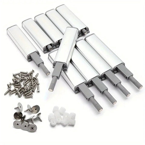 Magnetic Touch Latch Set 10 Pack For Cabinets And Drawers No Fuss Hands Free Push To Open Cabinet Hardware with screws and attachments